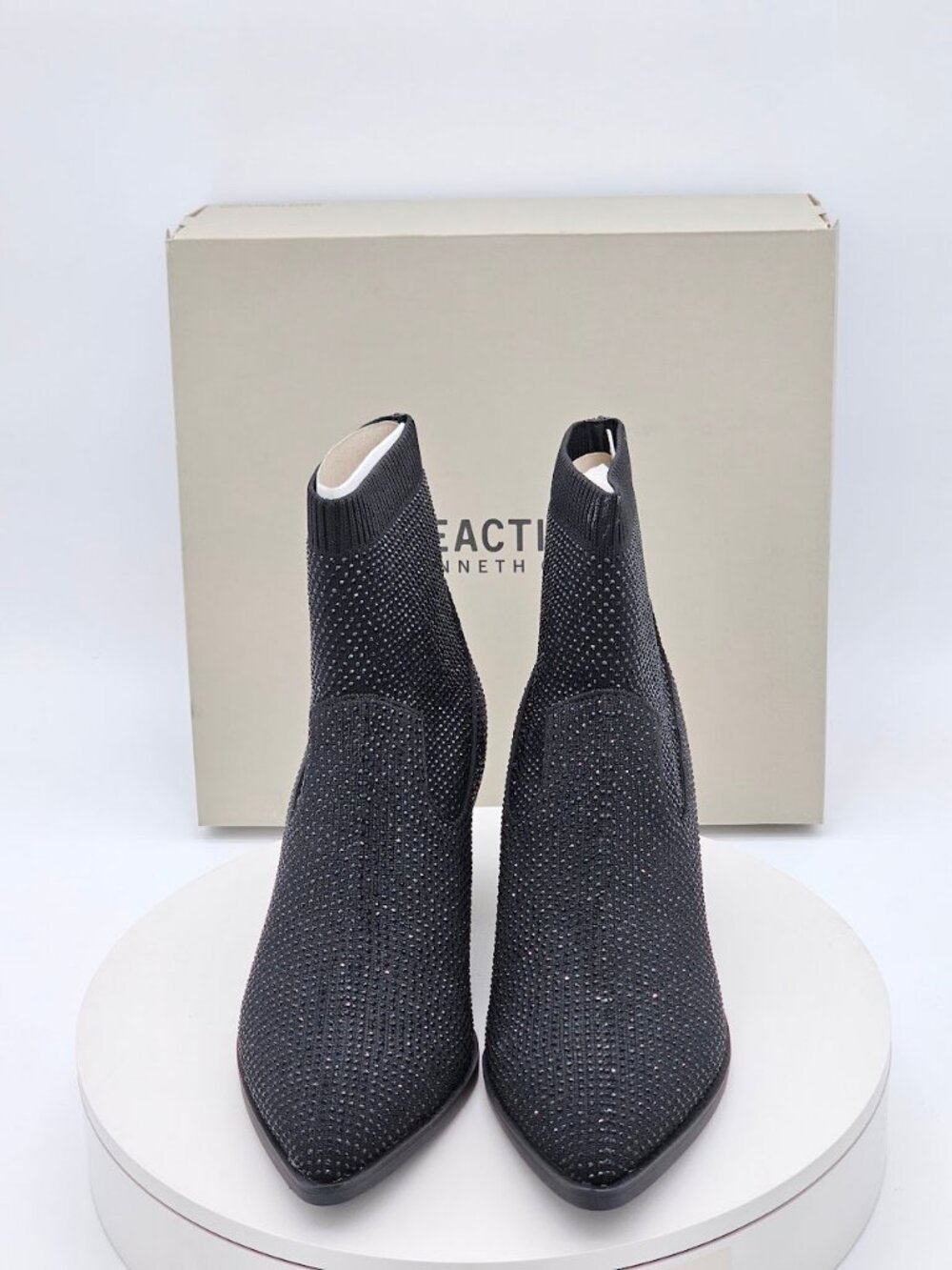 Kenneth Cole Reaction Jess Black Rhinestone Knit Ankle Boots Women’s 8 M - Picture 8 of 11